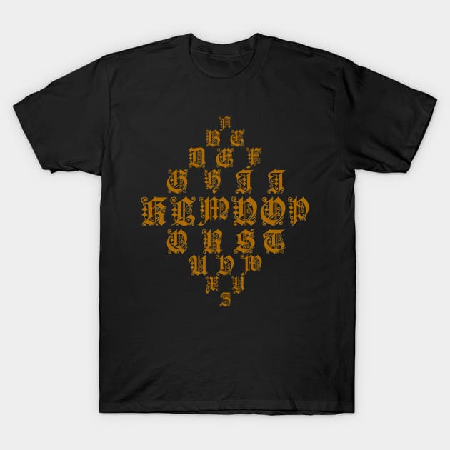 Gold Alphabet in a Diamond Shape T-Shirt by The Black Panther